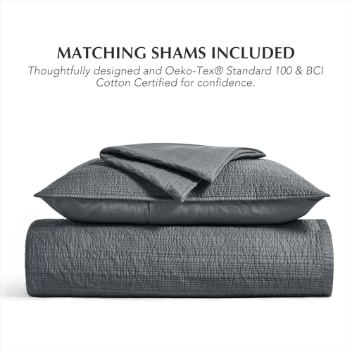 EVERGRACEHOME Cotton Sateen Channel Quilt Set, Queen Size, Midnight Blue | 100% Cotton, Pre-Washed Soft Coverlet Bedspread, 3-Piece Refined Channel Stitch Bedding Set for All Season, 2 Pillow Shams - color: Midnight Blue - Refined Channel, size: Full/Quee