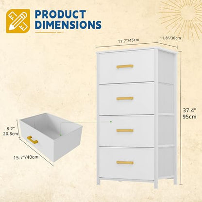 DWVO Dresser with 4 Drawers - Fabric Storage Tower | Organizer Unit for Bedroom, Living Room, Hallway, Closets - color: White, style: 4-Drawer