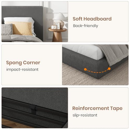 Garvee Cloud Bed Frame Full Size with Upholstered Headboard | Modern Cloud Platform Bed Full, No Box Spring Needed, Easy Assembly, Soft Plush Fabric, Noise-free, Dark Grey - color: Dark Gray, size: Full