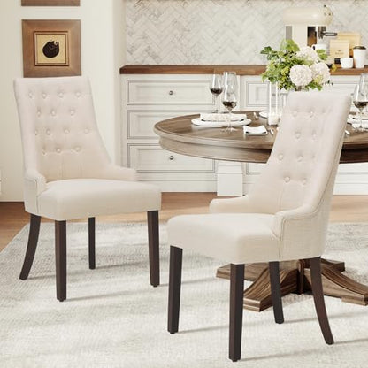 COLAMY Fabric Side Dining Chairs Set of 2, Wingback Upholstered Dining Room Chairs with Tufted Button, Living Room Chairs for Home Kitchen, Beige - color: Beige, size: Set of 2