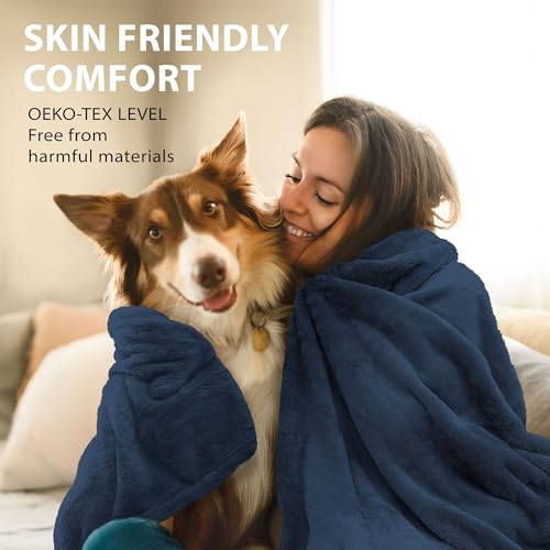 DEZ FURNISHINGS Ultra Soft Plush Fleece Throw Blanket, Double Sided Cozy Thick Warm Blanket for Sofa & Bed, Throw XL (60" x 70"), Navy Blue - color: Navy Blue, size: Throw XL (60" x 70")