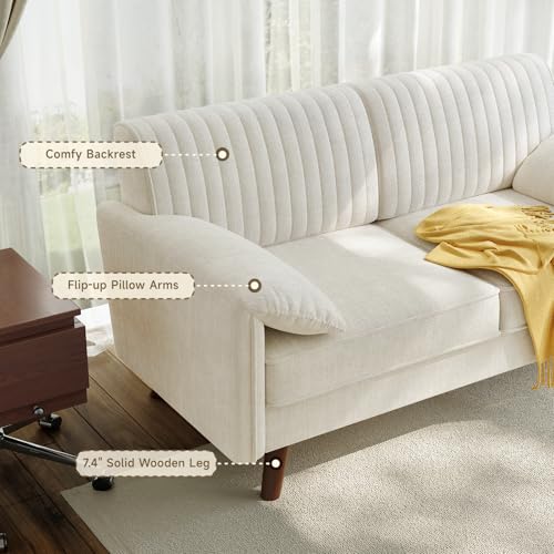 64.5" Loveseat Sofa, Chenille Loveseat Couch for Living Room, Beige | 23.2" Deep Seat Love seat with Padded Arms, Comfy Modern Small Couches for Bedroom, Small Spaces, Dorms, Office, Apartment - color: Beige