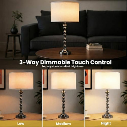 Modern Gourd Table Lamps Set of 2, Touch Control Bedside Lamp for Nightstand with USB Ports, 3-Way Dimmable Nightstand Lamps for Living Room Bedroom Table, Black - color: Black