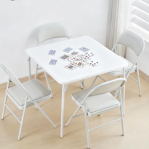 Square Folding Table 32x32 Small Card Table Foldable - White | Vinyl Top Padded Table with Collapsible Leg for Dining Mahjong Bridge 4 Players - Wheelchair Accessible - color: White