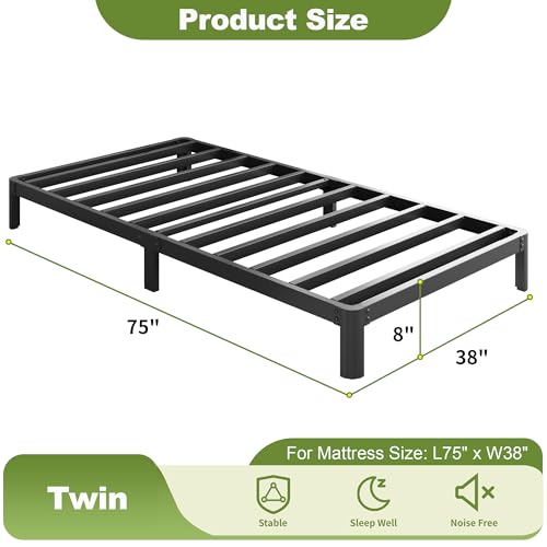 Yicensen 8 Inch Twin Bed Frames No Box Spring Needed, Heavy Duty Metal Twin Size Platform Bed Frame with Rounded Corner Legs, Easy Assembly, Noise Free, Black - size: Twin, style: 8 Inch