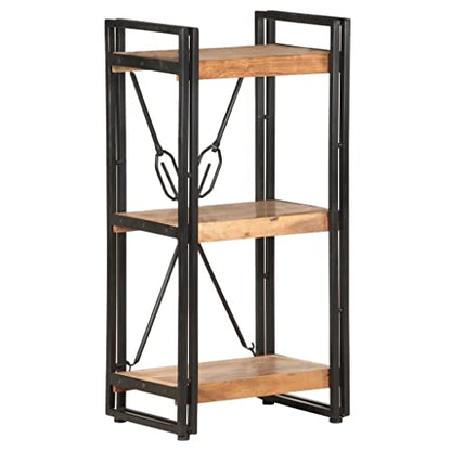 3-Tier Industrial Bookcase, Solid Acacia Wood Bookshelf with Powder-Coated Steel Frame, Rustic Storage Organizer Display Stand for Study or Home Office, 11.8 x 15.7 x 31.5 in