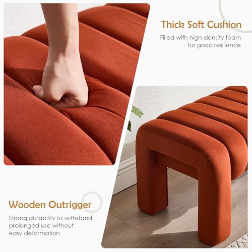 43.3" Bedroom Bench, Upholstered Entryway Bench, Modern End of Bed Ottoman with Solid Wood Legs and Adjustable Foot Pegs for Entryway, Dining Room and Living Room (Rust Velvet) - color: Rust Velvet, size: 43.3"