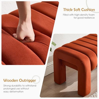 43.3" Bedroom Bench, Upholstered Entryway Bench, Modern End of Bed Ottoman with Solid Wood Legs and Adjustable Foot Pegs for Entryway, Dining Room and Living Room (Rust Velvet) - color: Rust Velvet, size: 43.3"