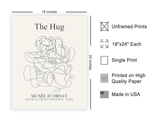 Poster Master Classic Poster - Vintage Minimalist Print - Gift for Artist, Friend - The Hug, Abstract, Line Drawing, Curves - Wall Decor for Living Room, Bedroom, 18x24 Unframed Wall Art - color: Style-04, size: 18"L x 24"W