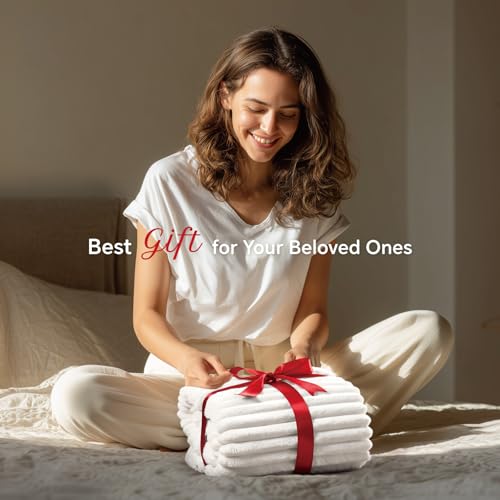 INFIIXSO Sherpa Throw Blanket for Couch - Super Soft & Warm Striped Fleece Blanket, Cozy Plush Fluffy Blanket All Season Use (Off White, 60x80 Inches) | Super Soft Thick Warm Striped Sherpa Blanket for Bed Sofa, Cozy Plush Fluffy Throw Gift for Women, Roo