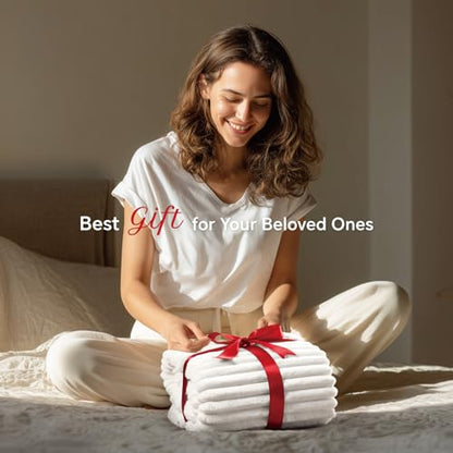 INFIIXSO Sherpa Throw Blanket for Couch - Super Soft & Warm Striped Fleece Blanket, Cozy Plush Fluffy Blanket All Season Use (Off White, 60x80 Inches) | Super Soft Thick Warm Striped Sherpa Blanket for Bed Sofa, Cozy Plush Fluffy Throw Gift for Women, Roo