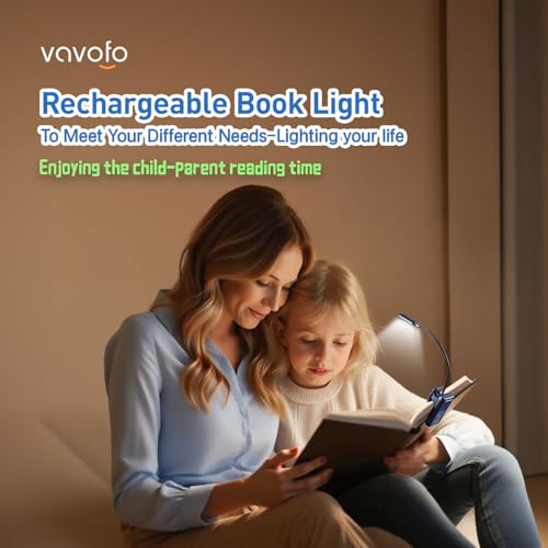 VAVOFO Rechargeable Book Light for Reading in Bed Kids, 7 LED Reading Light with 9-Level Warm Cool White Daylight, Eye Care Lamp with Power Indicator for Bookworms (Metallic Grey) - color: Metallic Grey