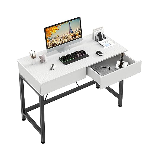 CAIYUN 40Inch Computer Desk with 2 Wooden Drawers, Small Desks for Home Office with Storage,Vanity Desk for Bedroom, Gaming Desk for Small Spaces, Simple Kids Study Writing Desk Table (White, Wooden) - color: White