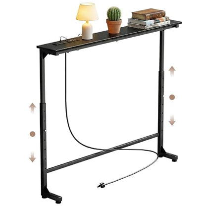 Adjustable Height Narrow Sofa Table with Built-in Power Outlets, 39" Long Console Table Behind Couch Table with Charging Station Skinny Entryway Table for Living Room & Hallway (Black) - color: Black, size: 39IN