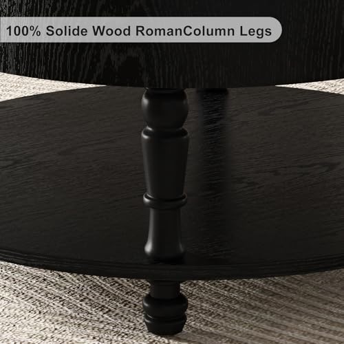 TIANG Flip-Top Round Coffee Table with Tool-Free Assembly in Solid Wood | 31.5"Mid Century Modern End Table Bedroom, Adjustable Silent Footpads,Sturdy Holds up to 100 lbs,Classic 2-Tier Design - color: Black