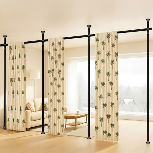 Room Divider Curtain Rod, No Drilling Wall Divider for Room Separation, 4-10ft(H) 28-171inch(W) Adjustable Heavy Duty Partition Space Separator Tension Curtain Stand(Black)