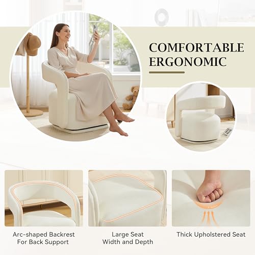 YaFiti Modern Swivel Accent Chair 1 pcs, Round Barrel Armchair, White | Chenille Fabric, 22” Widen Seat, Solid Wood Frame, 250lbs Capacity, Barrel Club Chair, Upholstered Armchair for Living Room - color: White
