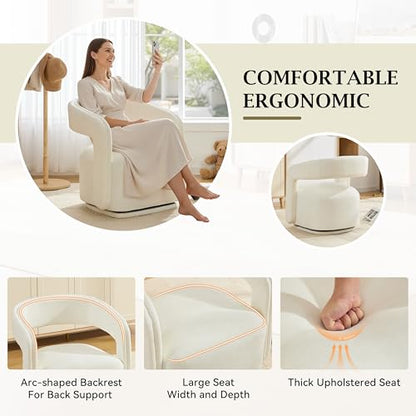 YaFiti Modern Swivel Accent Chair 1 pcs, Round Barrel Armchair, White | Chenille Fabric, 22” Widen Seat, Solid Wood Frame, 250lbs Capacity, Barrel Club Chair, Upholstered Armchair for Living Room - color: White