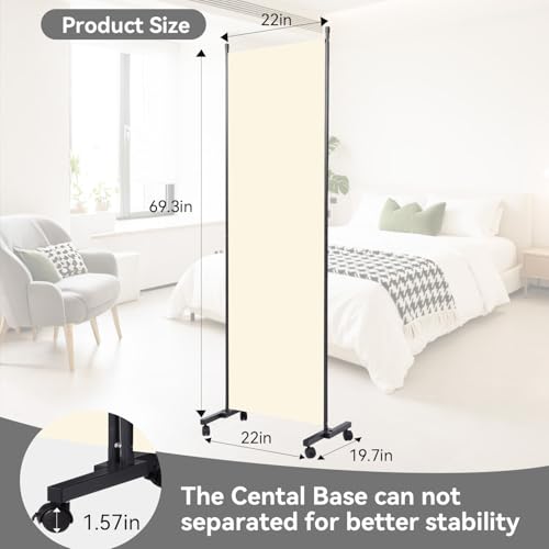 Folding Room Divider W/Wheels,Heavy Duty Base Privacy Screen Separator | 360° Smooth Lockable Rolling Wheels,Foldable Freestanding Wall Divider,Easy Movable Partition for Room Separation - color: Beige, size: B-22''W-1 Panel