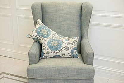 Pack of 2 Jacquard Circle Floral Oblong Throw Pillow Covers Cream Blue - color: 12x20 Blue