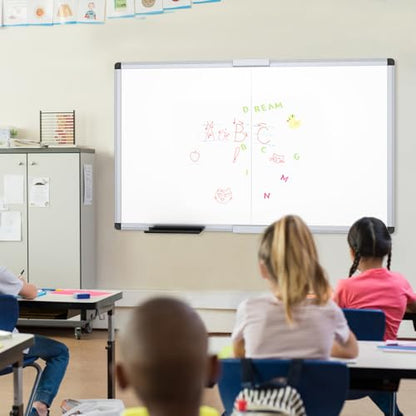 VIZ-PRO Large Magnetic Dry Erase Whiteboard, 72 x 40 Inches, Foldable | Silver Aluminum Frame, Wall-Mounted White Board with Marker Tray for School Office and Home - size: 72"W x 40"H