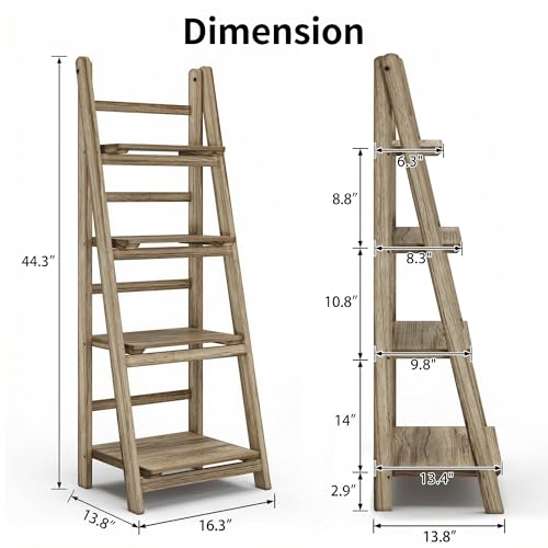 Ladder Shelf 4-Tier Foldable Wooden Ladder Bookshelf Plant Stand | Folding Wooden Ladder Bookshelf, Plant Stand for Small Space, Display Rack for Living Room, Bedroom, Balcony, Natural Wood - color: 4-tier/Light Brown