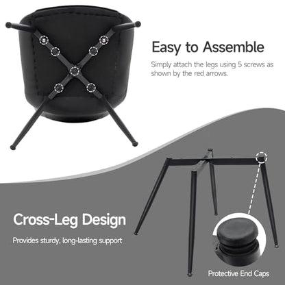 Dining Chairs Set of 2, PU Leather Armless with Metal Legs Black | Fits Dining Rooms, Kitchens, Waiting room, Living rooms, Offices & Cafes, Easy to Clean Easy to assemble Adjustable Foot Pads - color: Black