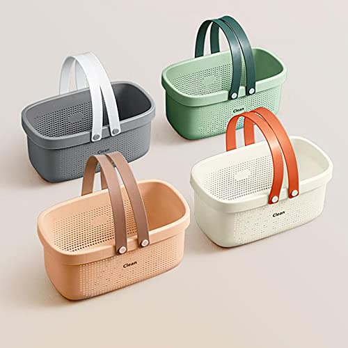 JiatuA Plastic Storage Basket with Handle Portable Shower Caddy Tote Organizer Basket Bin for Bathroom Kitchen Dorm Room Bedroom, Green | Sturdy Drainage Large Capacity Organizer Basket with Silicone Handles for Bathroom Kitchen Bedroom College Dorm Essen