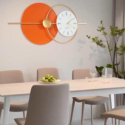 31.5'' Large Wall Clocks for Living Room Decor Modern Decorative Art Clock Silent Non Ticking Battery Powered Metal Wall Decor Clock Orange Gold Metal Unique Wall Clock