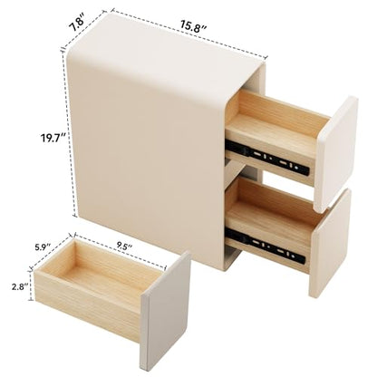 7.8" W Faux Leather Narrow Nightstand, Modern Fully-Assembled Bedside Table with 2 Drawers, Wood Night Stand Small Accent End Table & Side Table for Bedroom, Cream White - color: Cream, size: 8in