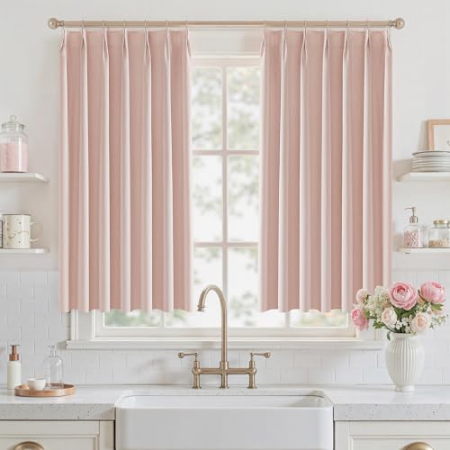 UHITECH Short Pink Blackout Curtains 45 Inch Long 2 Panels Set for Bedroom | Pinch Pleated, Suitable for Kitchen/Small Window/Basement, Sun Blocking, Thermal Insulated, Noise Reducing, Room Darkening - color: #06 Blush Pink, size: 40"W x 45"L (Pack of 2)