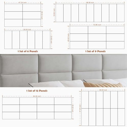 IFNOW Wall Mounted Headboard, Peel and Stick Panels, Light Grey, Queen | Upholstered 3D Soundproof Acoustic Panels, Reusable and Removable, Padded Leather Bed Headboard, 9 Panels, 9.84" x 23.62" - color: Leather-light Grey, size: Queen