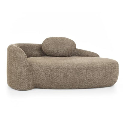 Modern Oval Chaise Lounge Chair, Boucle Upholstered Single Lazy Sofa with Integrated Backrest, Side Armrest, Matching Pillow, Space Saving Accent Lounger for Living Room Reading Nook (Brown) - color: Brown