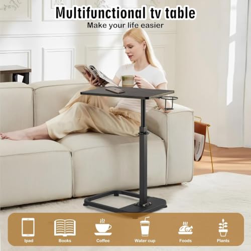 facka Adjustable C-Shaped TV Tray Table 18-32 Inch Height Couch Table | 15.8 x 11.8 Top, Metal Frame Side Table for Sofa, C Table, TV Dinner Tray Table, Laptop Snack Table for Small Spaces Brown - color: Brown