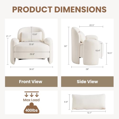 Accent Chair for Living Room, Modern Chenille Fabric Lounge Reading Sofa Chair with Lumbar Pillow, Upholstered Arm Chairs for Bedroom, Office, Beige - color: Beige