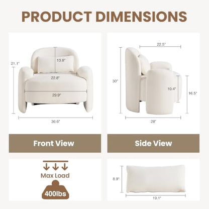Accent Chair for Living Room, Modern Chenille Fabric Lounge Reading Sofa Chair with Lumbar Pillow, Upholstered Arm Chairs for Bedroom, Office, Beige - color: Beige
