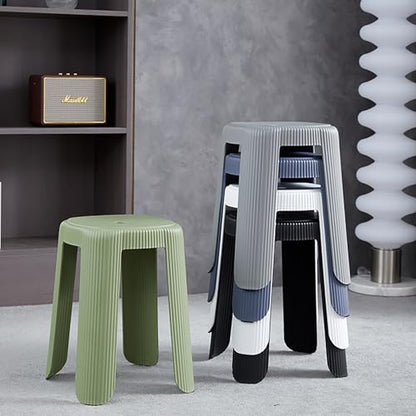 Stackable Round Stools, Space-Saving Plastic Chairs,Family Gathering, Backless Space Saving Vanity Chair for Bedroom Dining Room Living Room,Green - color: Green