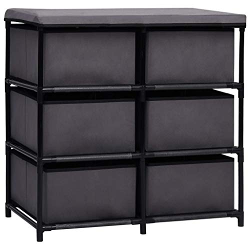 6-Drawer Storage Cabinet, Gray Steel and Fabric Organizer Unit for Bedroom, Living Room, Office, 21.7 inch Side Chest for Small Spaces