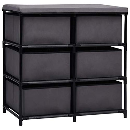 6-Drawer Storage Cabinet, Gray Steel and Fabric Organizer Unit for Bedroom, Living Room, Office, 21.7 inch Side Chest for Small Spaces
