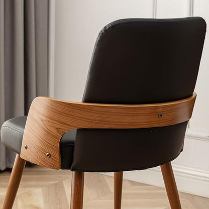 Dining Room Chairs Set of 2,Mid Century Modern Kitchen Chairs,Upholstered Faux Leather Accent Chairs,Metal Legs Wooden Desk Chairs,Armless and No Wheels for Kitchen Dining Living Room,Black - color: Black Pu, size: Set of 2