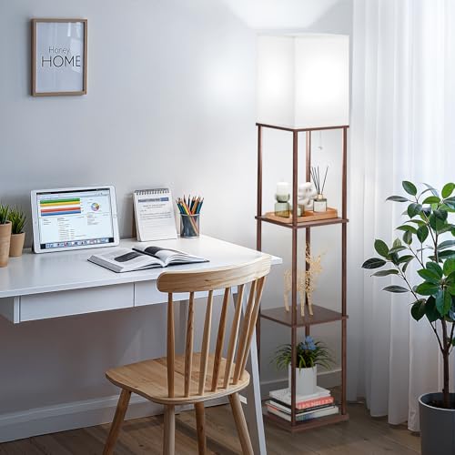 Coucrek 2-Pack Floor Lamp with Shelves, 3-Tier Standing Shelf Lamp | 3CCT 950LM Bulb Included, Storage Bookshelf Tall Standing Lamps for Living Room Bedroom Office - color: Brown