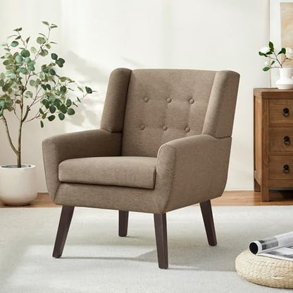 HUIMO Accent Chair for Living Room,Upholstered Button Fabic Armchair Chair | Mid Century Modern Tufted Armchair with Fabric,Comfy Arm Chairs for Club Living Room Reading Bedroom,Waiting Room Brown - color: Brown