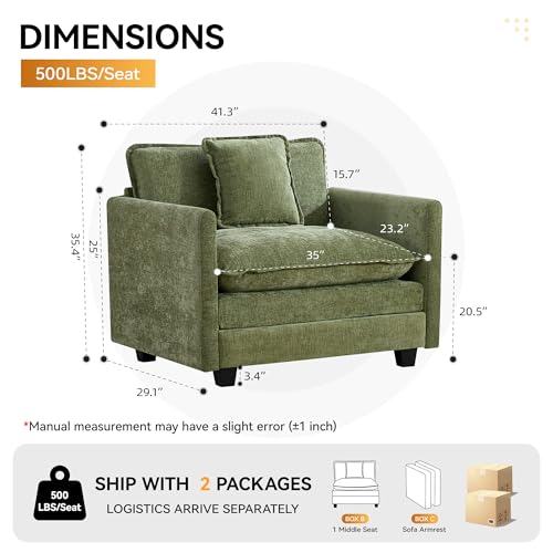 WUTUTUEE 41'' Modern Chenille Oversized Chair, Upholstered Accent Living Room Chair with Extra Thicked Deep Seat, Single Lounge Chair for Bedroom, Small Apartment,Green - color: Green, size: 41'' Single Seat