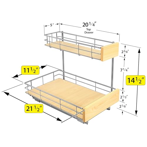 LYNK PROFESSIONAL® SELECT™ Pull Out Under Sink Kitchen Cabinet Organizer - 11.5 in. x 21 inch deep Drawer - Sliding Shelf Organizer and Undersink Storage Shelves - Lifetime Ltd. Warranty – Chrome - color: 11.5"W x 21"D Wood