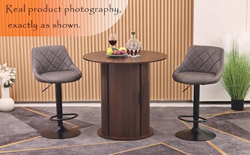 Wildhome Round Dining Table for 2-3, 31 Inch Dining Room Kitchen Table with 2-Tier Storage Shelf & Wine Rack, Modern Farmhouse Fluted Wood Slide Door Dinner Furniture,Circle(Non scalable-32 in) - color: Non-scalable-32 Inch-walnut
