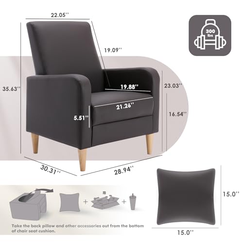 COLAMY Mid-Century Modern Accent Chairs Set of 2, Faux Leather Upholstered Living Room Chairs with Back Pillow & Solid Wood Legs, Comfy Armchair for Living Room, Bedroom, Single Sofa, Dark Brown - color: Dark Brown, size: Set of 2