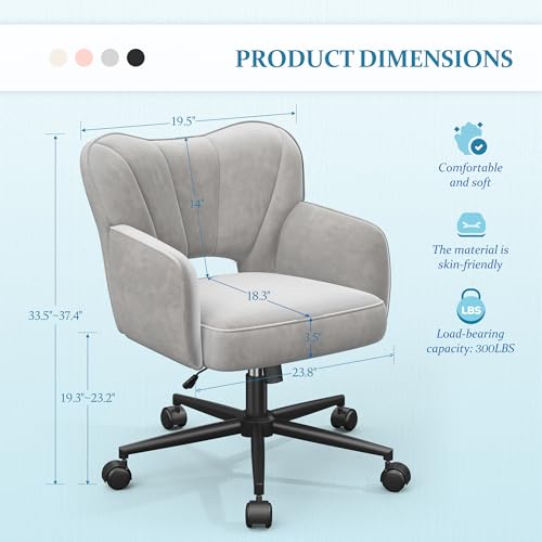 DurayLoly Desk Chair with Shell Back & 360° Swivel Wheels | Comfy Velet Vanity Chair,Adjustable Height,Stylish and Comfortable for Makeup, Work & Relaxation,Grey - color: Grey