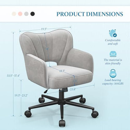 DurayLoly Desk Chair with Shell Back & 360° Swivel Wheels | Comfy Velet Vanity Chair,Adjustable Height,Stylish and Comfortable for Makeup, Work & Relaxation,Grey - color: Grey