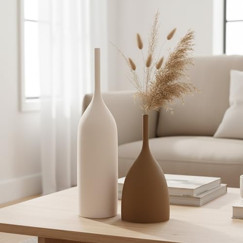 Ceramic Vases Set of 2, Modern Boho Vases for Centerpiece Decor, Matte Minimalist Neutral Vases for Home Decor, Living Room, Bookshelf, and Entryway Table Decor (Multicolor-2) - color: Multicolor-2