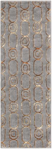Rugs.com Vogue Geo Collection Rug – 6 Ft Runner Gray Medium-Pile Rug Perfect for Hallways, Entryways - color: Gray and Gold, size: 2' x 6' Runner